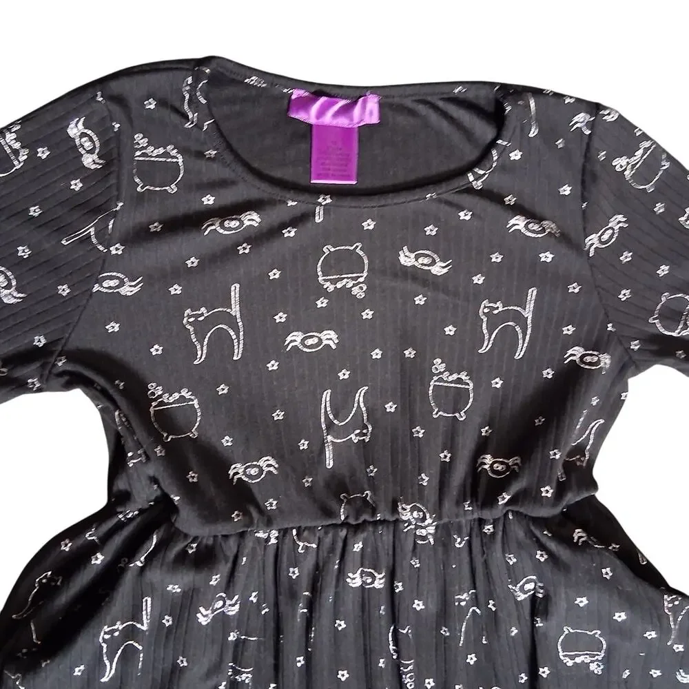 Halloween Print Black Size 10 Girls Dress Black Cat Cauldron Spiders Spooky